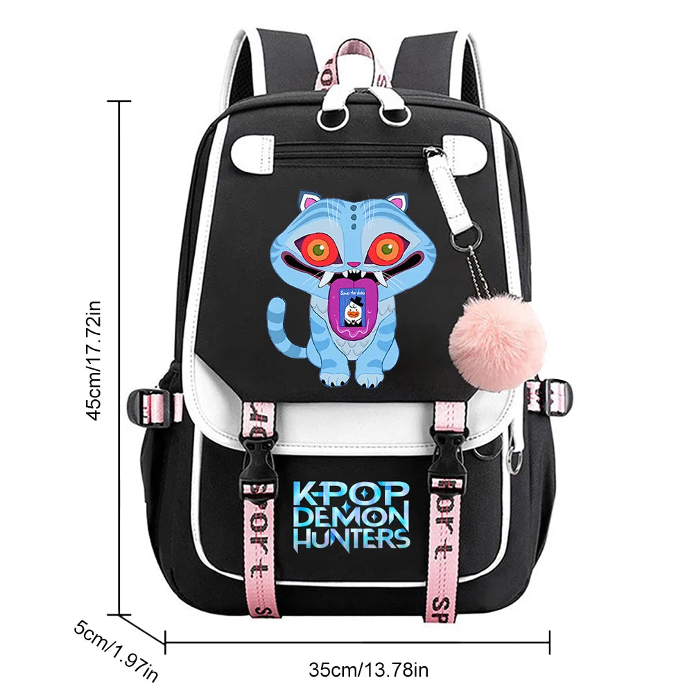 KPop Movie Print School Backpack With USB Port Laptop Bag