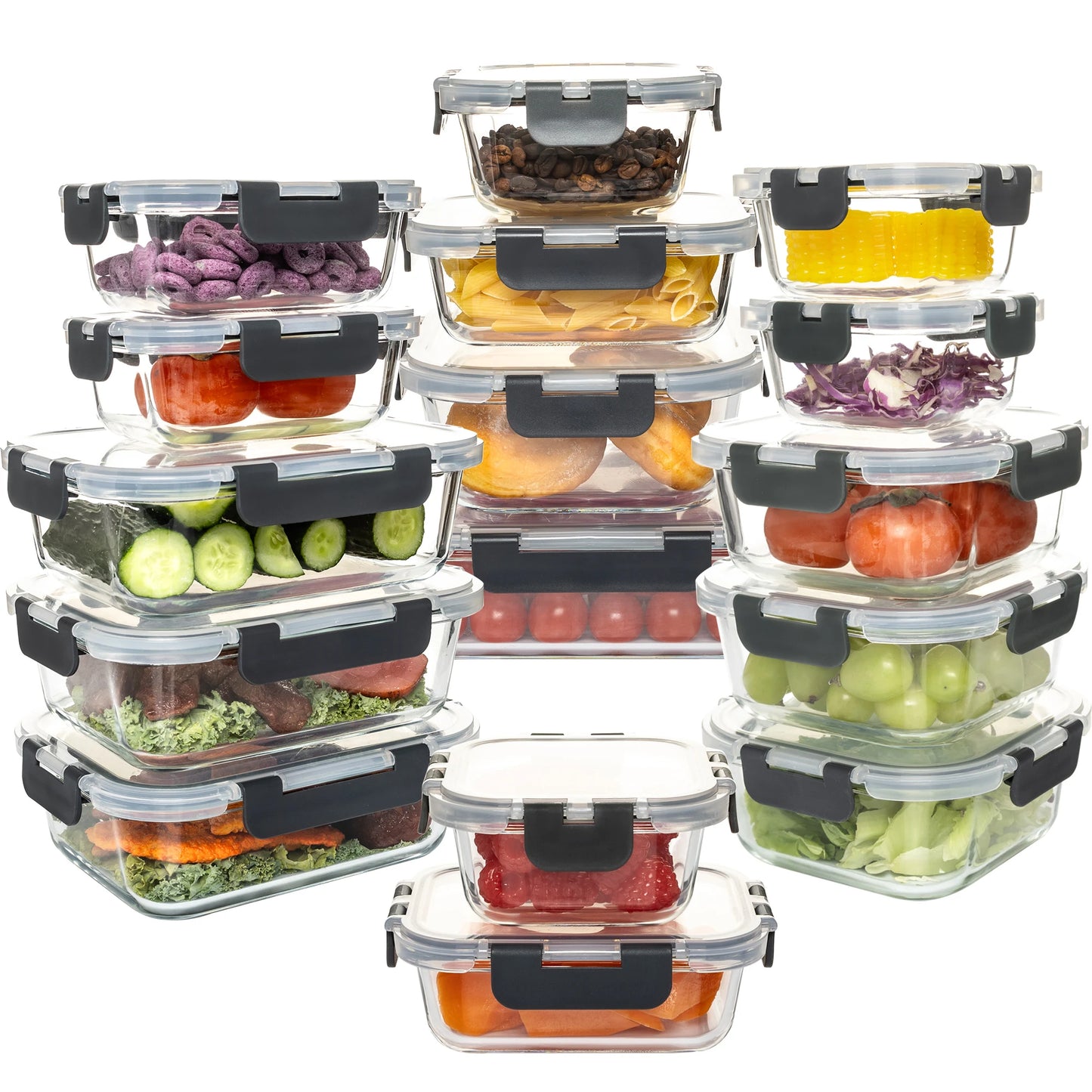 Glass Food Storage Containers Set Leakproof Airtight BPA-Free Microwave Oven-Safe