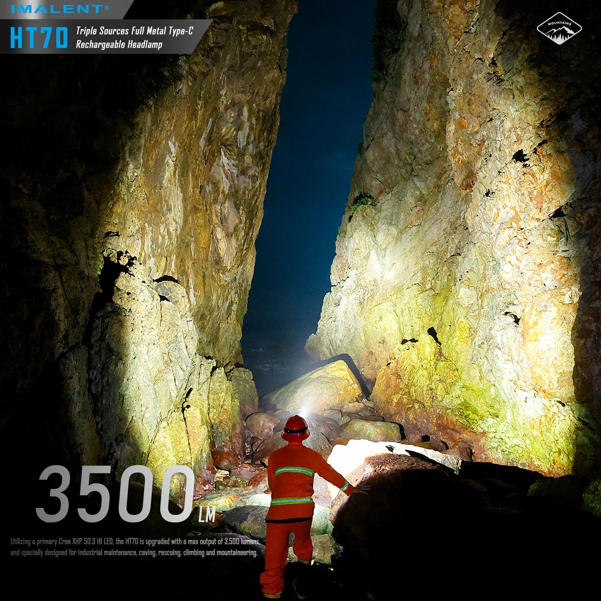 Imalent HT70 LED Headlamp 3500LM 349M Rechargeable 5000mAh Type C White Red