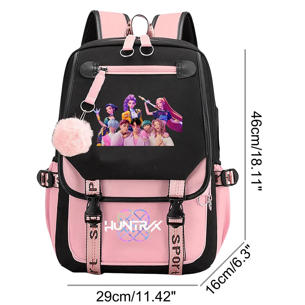 KPop Movie Print School Backpack With USB Port Laptop Bag