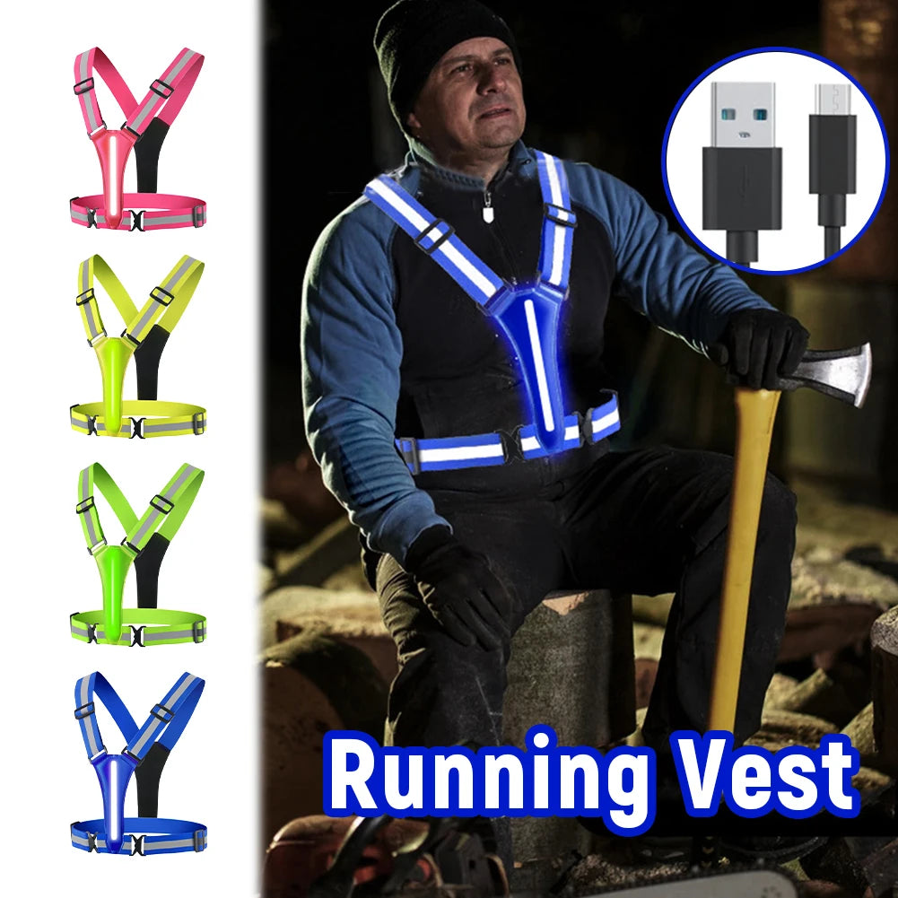 LED Glowing Reflector Straps Adjustable Reflective Running Vest High Visibility