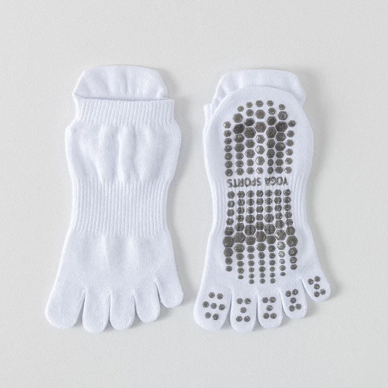 Women Full Toe Yoga Socks Cotton Non Slip Silicone Grip Five Toes Pilates