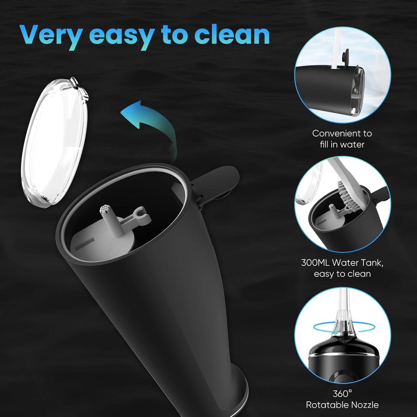 SEJOY Oral Irrigator Water Flosser 300ml Teeth Whitening 4 Modes 360 Rotation