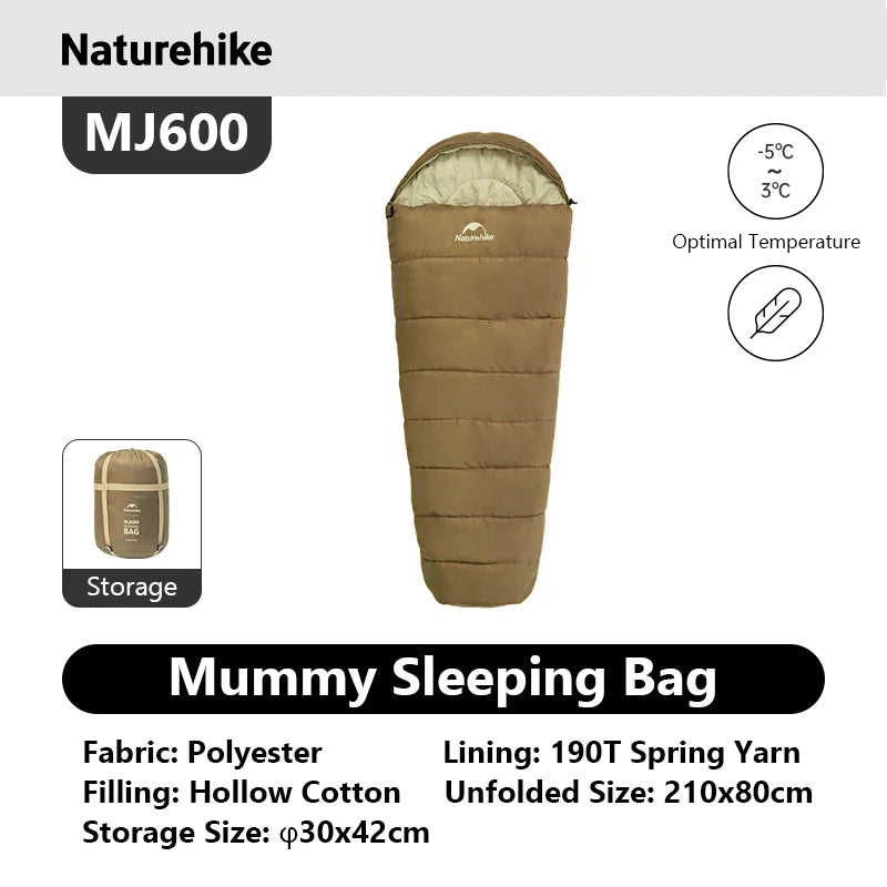 Naturehike MJ300 MJ600 Mummy Sleeping Bag For Adults Winter Warmth Camping