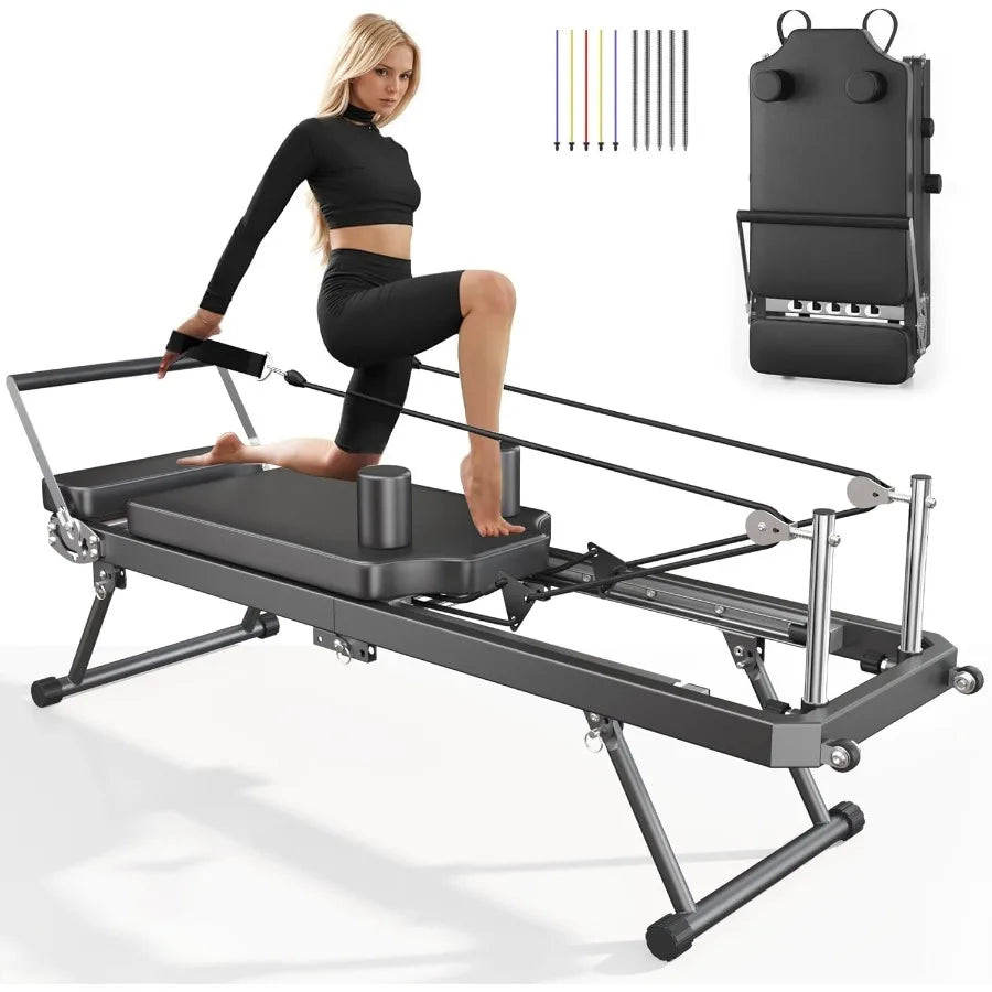 XMSJ Collapsible Pilates Reformer With Adjustable Resistance Springs For Total-Body