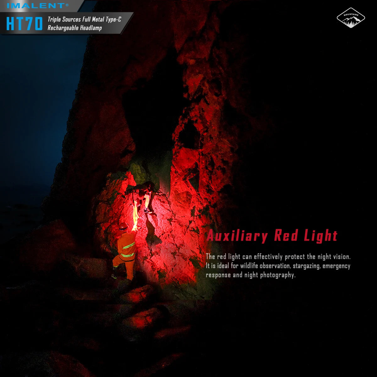 Imalent HT70 LED Headlamp 3500LM 349M Rechargeable 5000mAh Type C White Red