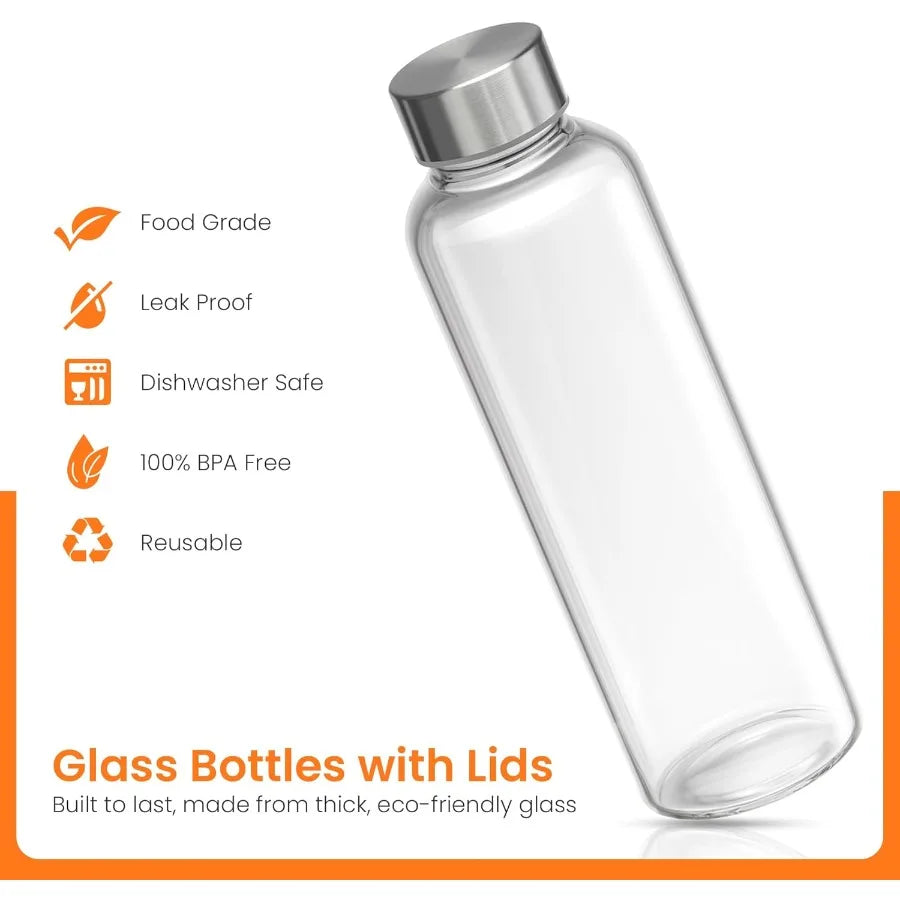 Clear Glass Bottles With Stainless Steel Cap For Juices And Smoothies