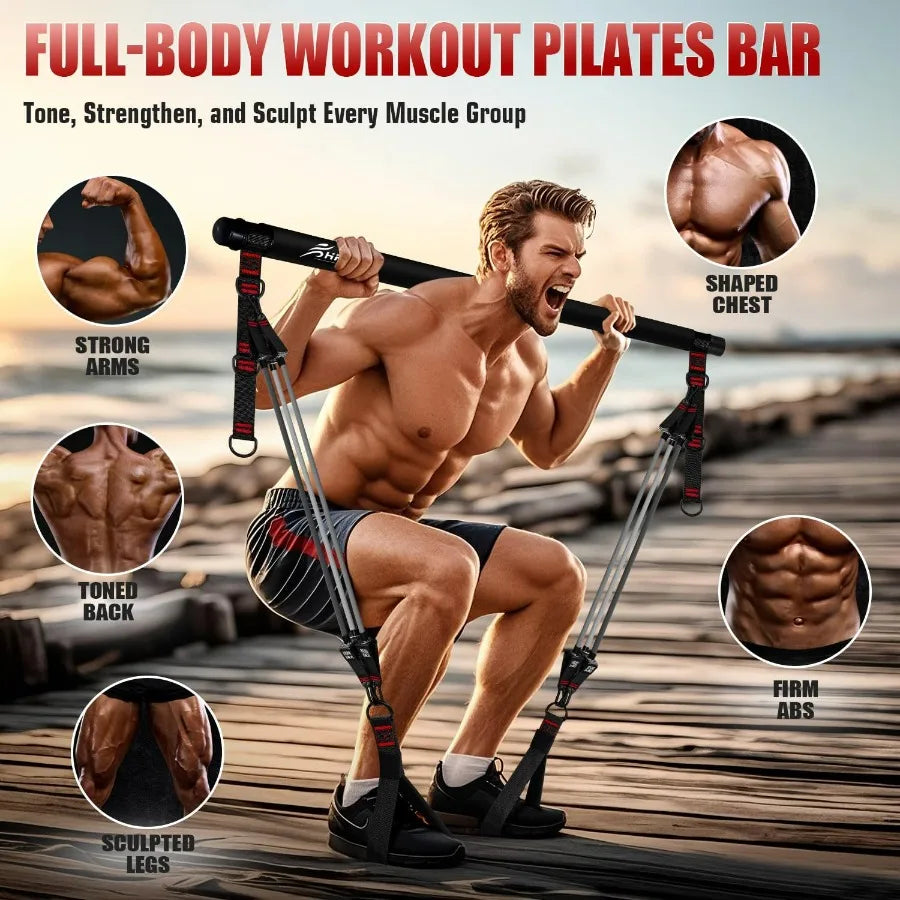 Pilates Bar Kit With Resistance Bands Heavy Duty Workout Equipment