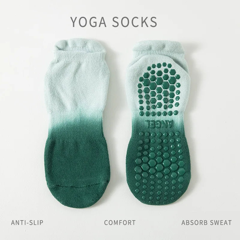 Women Yoga Socks Cotton Gradient Non Slip Silicone Grip Low Ankle Pilates Socks