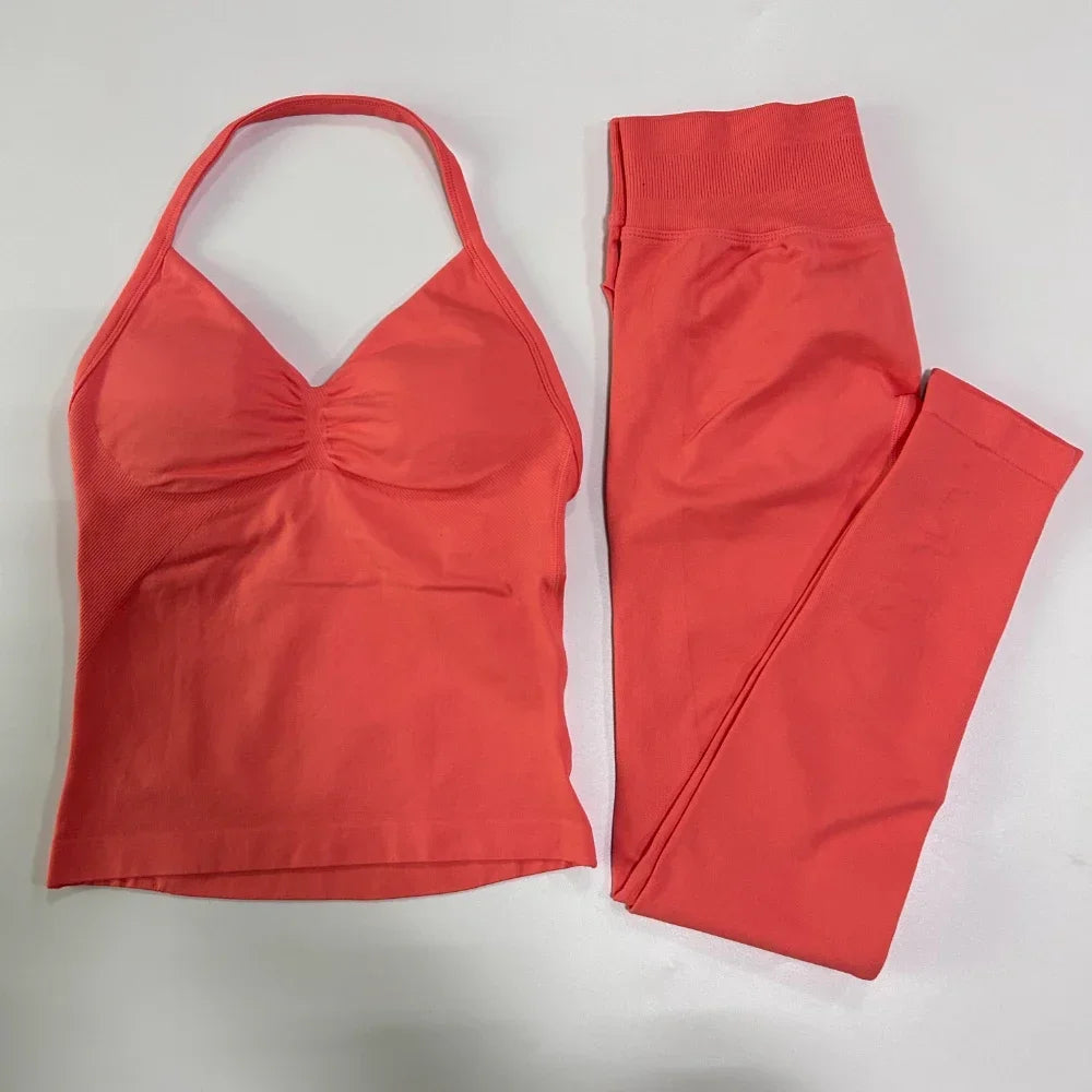 No Logo Seamless Gym Set Women Tank Tops And Leggings