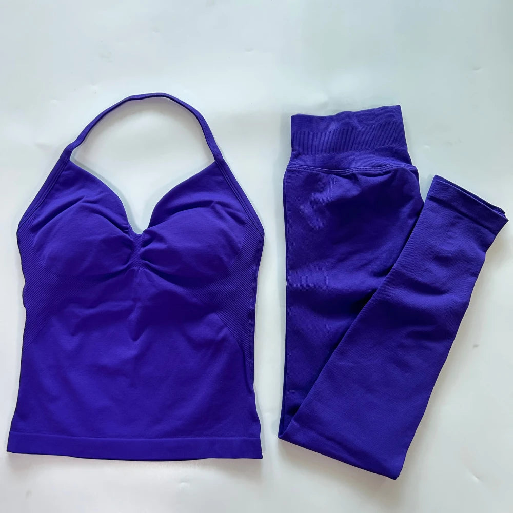 No Logo Seamless Gym Set Women Tank Tops And Leggings