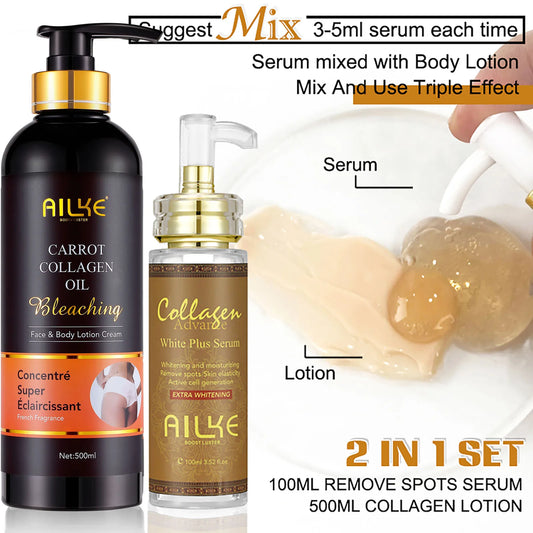 AILKE Skin Whitening Serum Face Body With Collagen Reduces Spots And Moisturizes