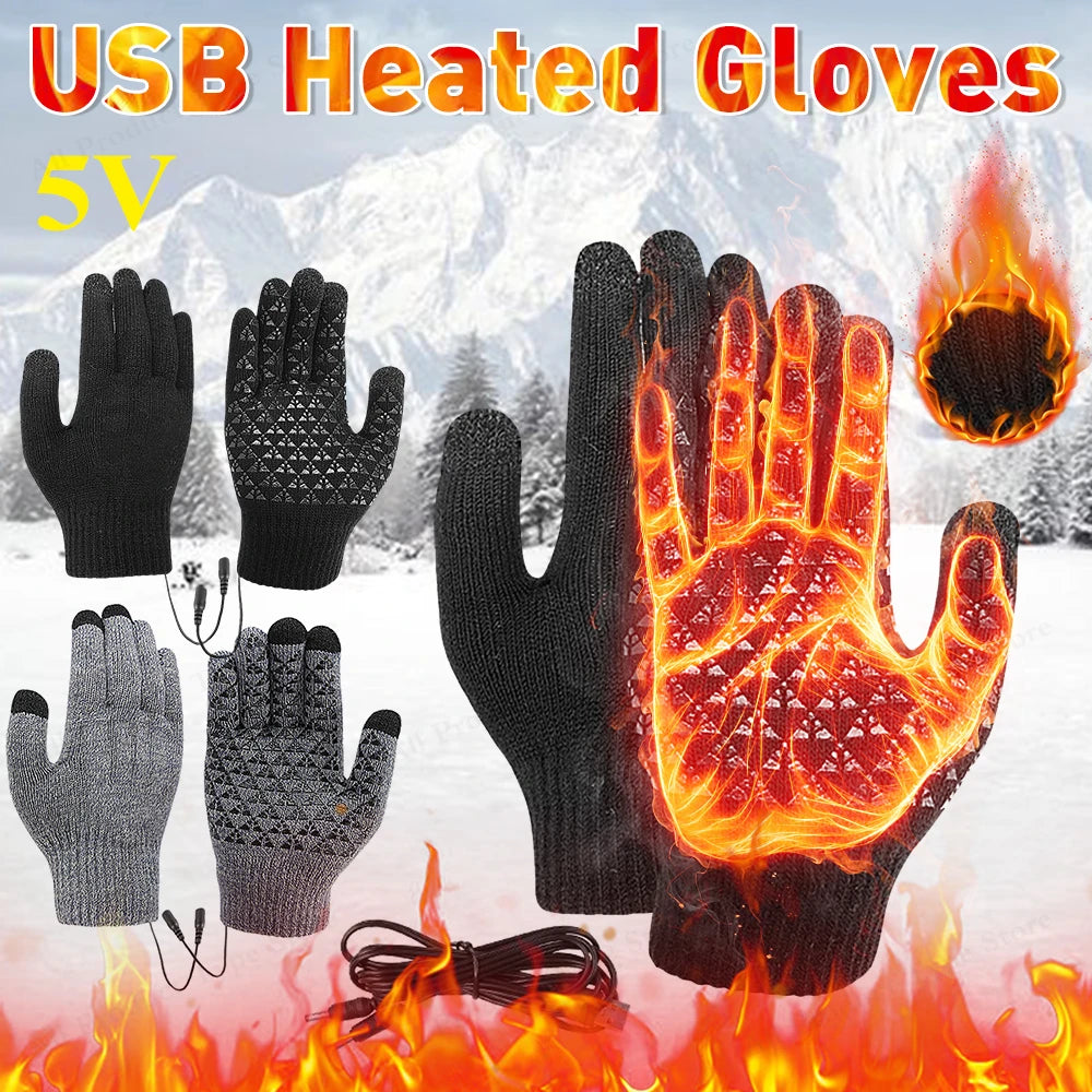 USB Rechargeable Electric Heated Gloves Touch Screen For Outdoor Winter Cycling
