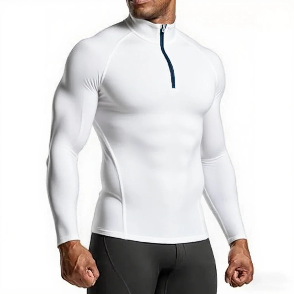 Mens Slim Fit Long Sleeve Sports Tee For Gym And Running Breathable Polyester