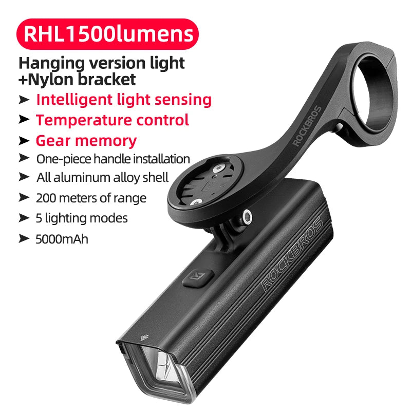 RockBros 1500LM Aluminum Alloy Front Bicycle Light TypeC Charging