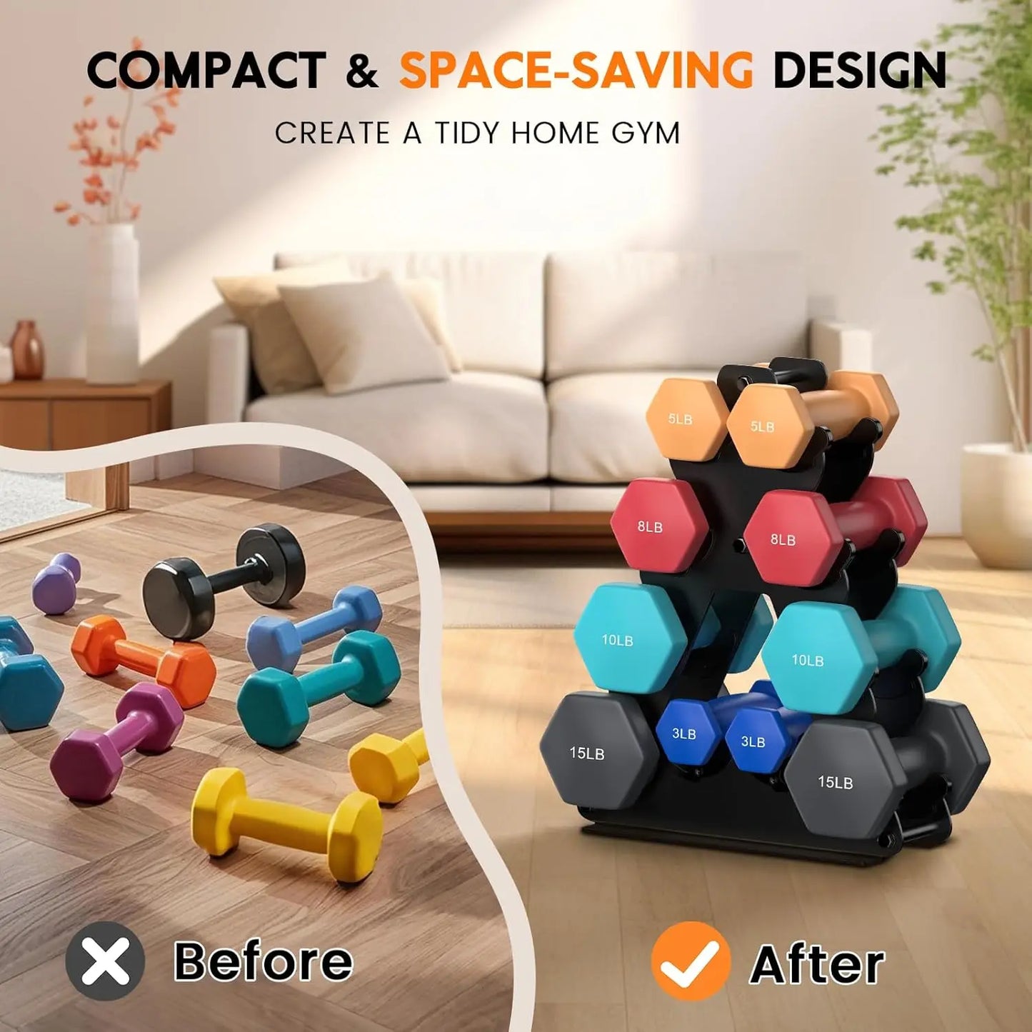 Space-Saving Dumbbell Rack Stand For Home Gym Organization