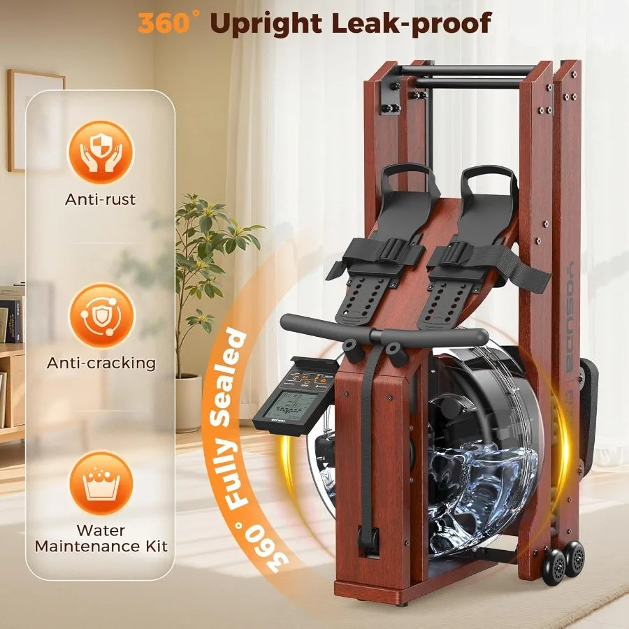 XMSJ Foldable Water Rowing Machine With Integrated Monitor Bluetooth