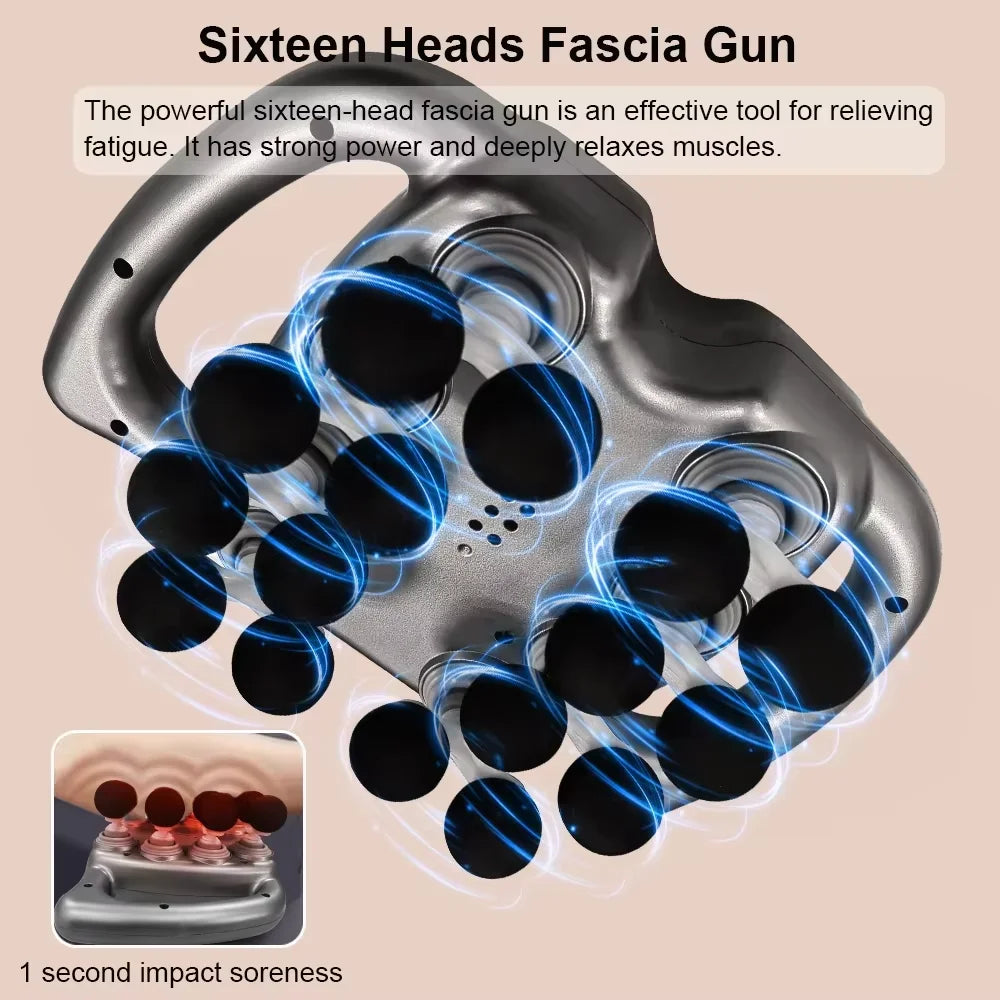 Professional Fascia Gun 16 Head Muscle Massager Deep Tissue Vibration Relief