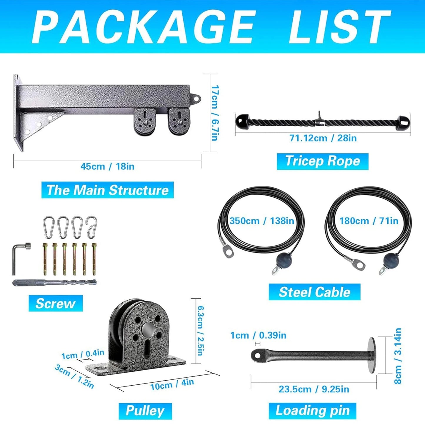 Wall Mounted Fitness Cable Pulley System For Bicep Curl