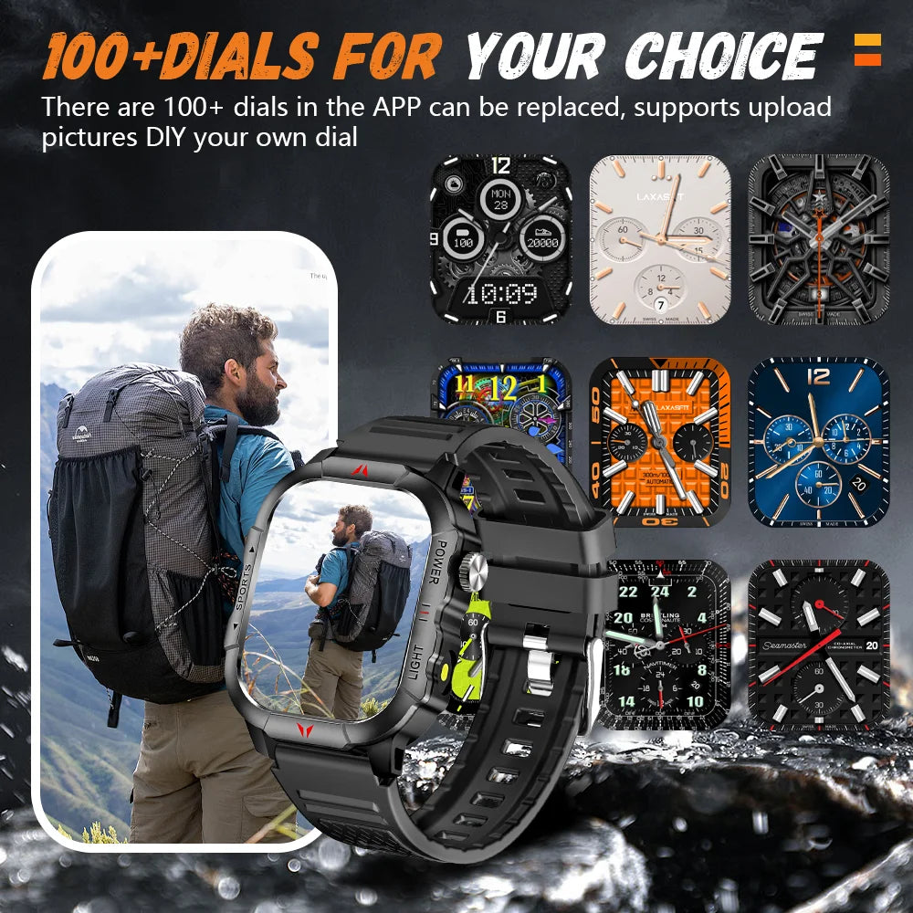 LAXASFIT Smart Watch Outdoor IP68 Health Monitoring 100 Sports Modes