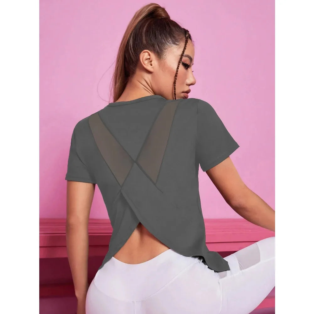 Women Seamless Yoga T Shirt Crop Top Fitness Gym Training Top