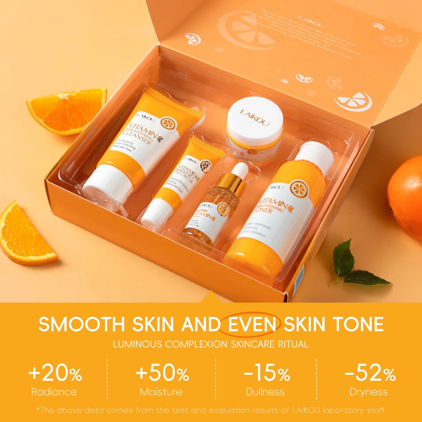 LAIKOU Vitamin C Skincare Set Brightening Five Piece Kit for Even Skin Tone and Radiance