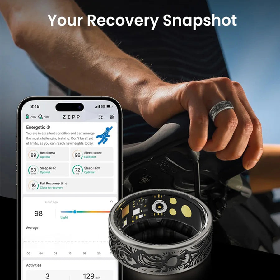 IP68 Waterproof Smart Ring Fitness Tracker with Sleep Monitor, Pedometer and 20+ Exercise Modes