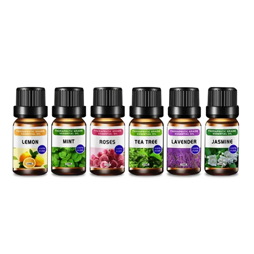 Pure Natural Essential Oil Set Lemon Mint Rose Tea Tree Lavender Jasmine 6x10ml