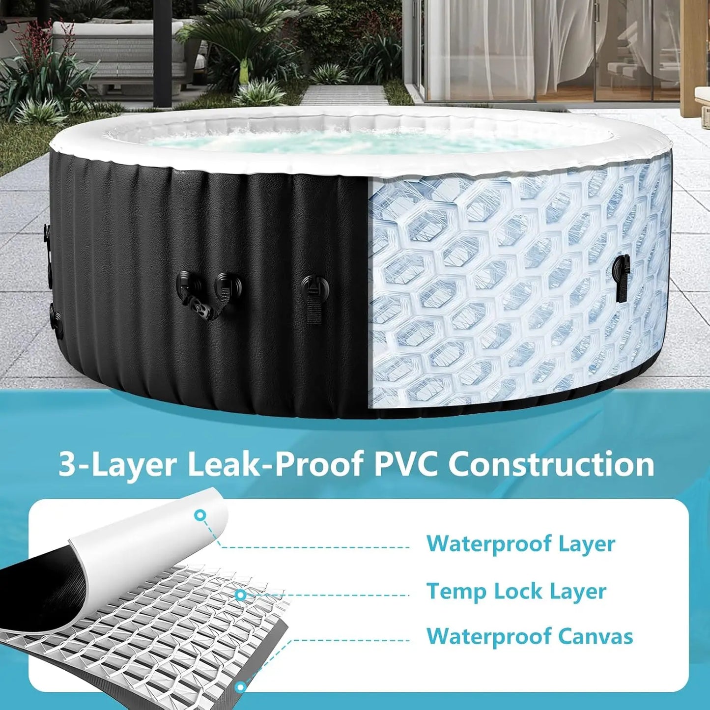 Inflatable Round Hot Tub Portable Spa For 2 To 4