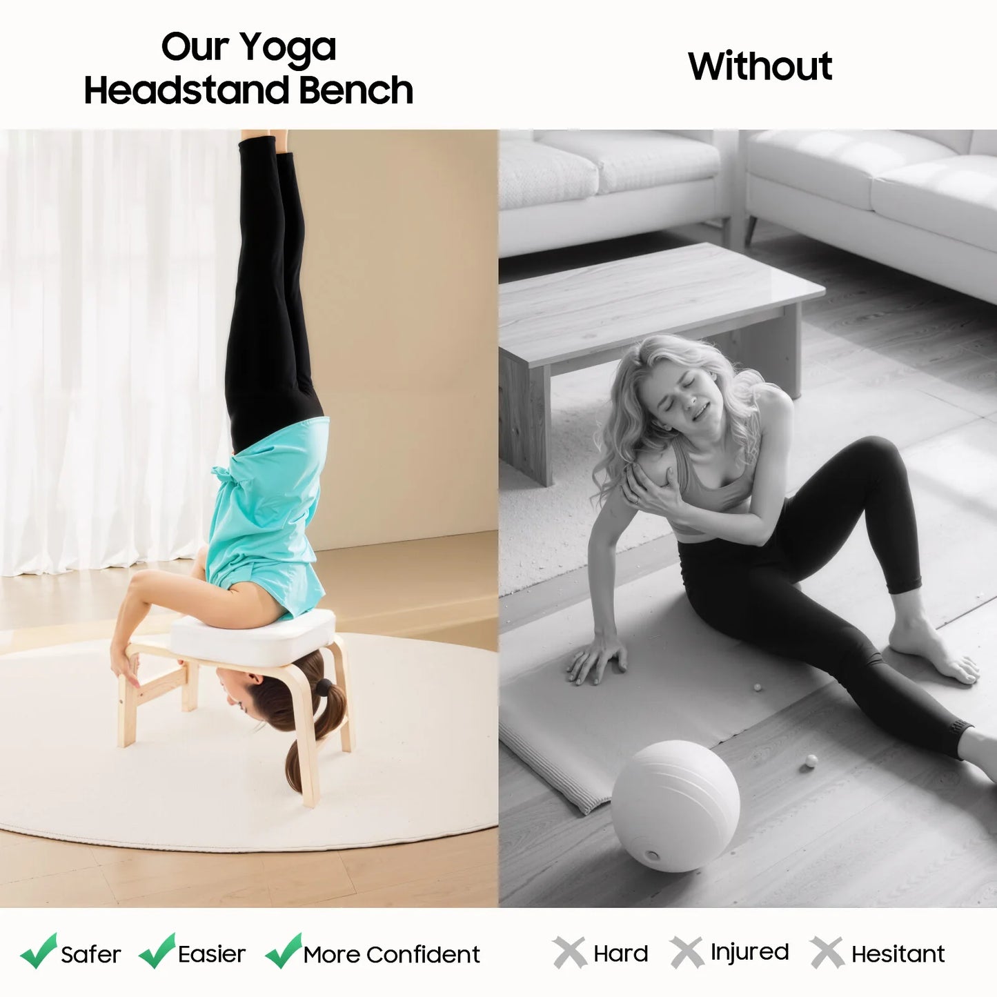 Wood Yoga Headstand Bench Stool Inversion Chair Supports 440Lbs