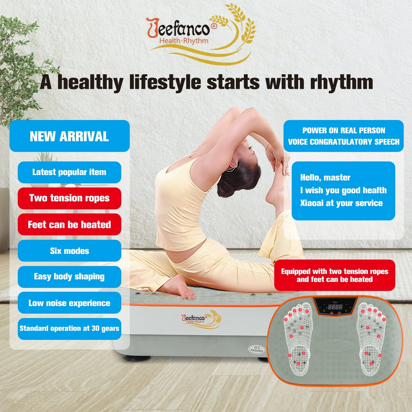 Jeefanco Vertical Vibration Plate With Silicone Surface And Magnetic Heating For Home Fitness