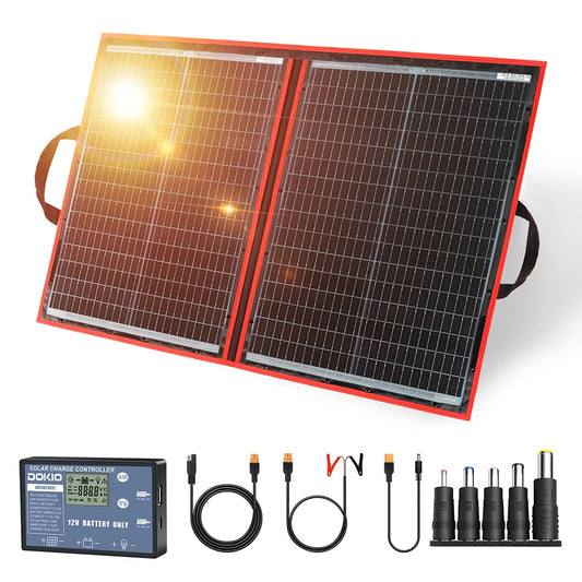Dokio 18V 100W Portable Foldable Solar Panel Kit With 12V Controller Camping