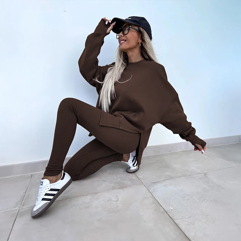 Women's Spring Autumn Sports Hoodie Two Piece Set Yoga Running Outdoor Fitness