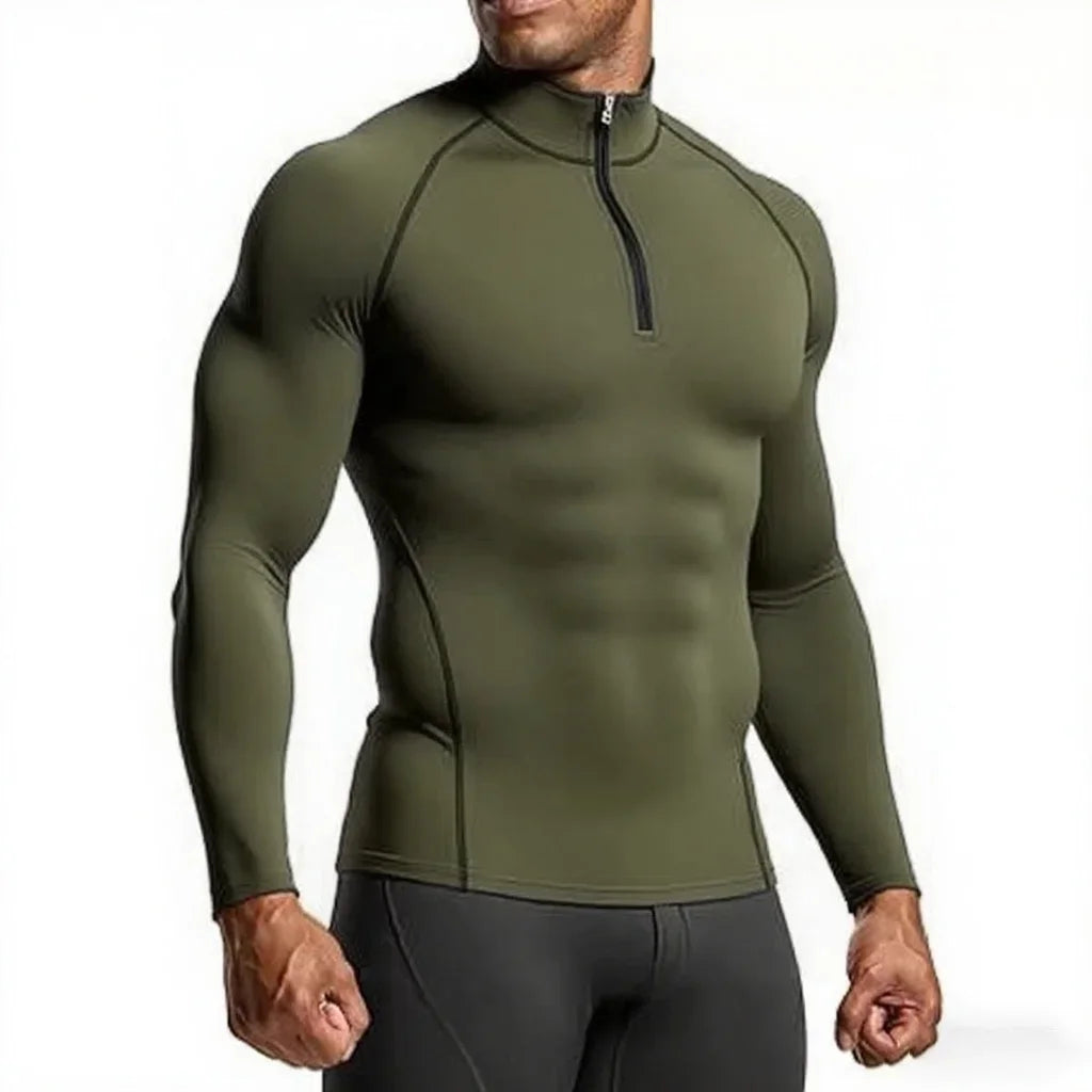 Mens Slim Fit Long Sleeve Sports Tee For Gym And Running Breathable Polyester