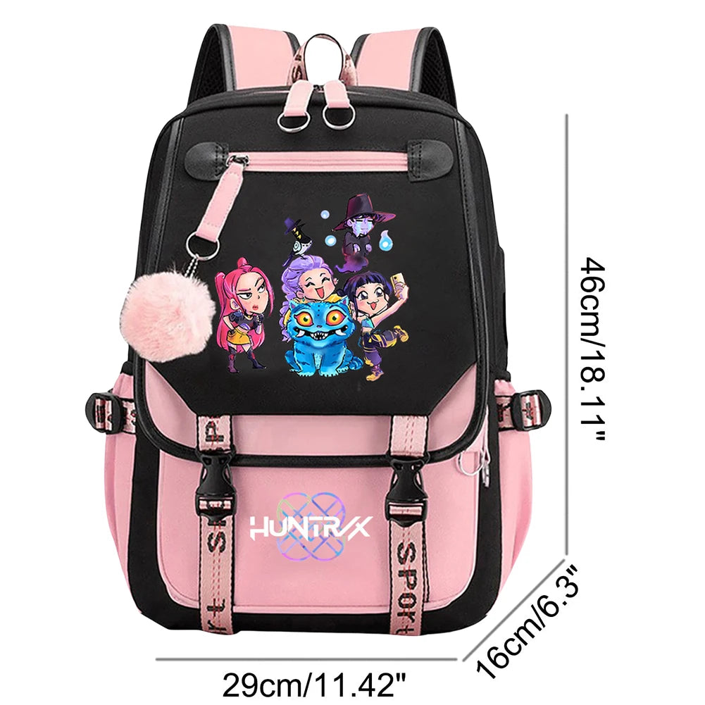 KPop Movie Print School Backpack With USB Port Laptop Bag