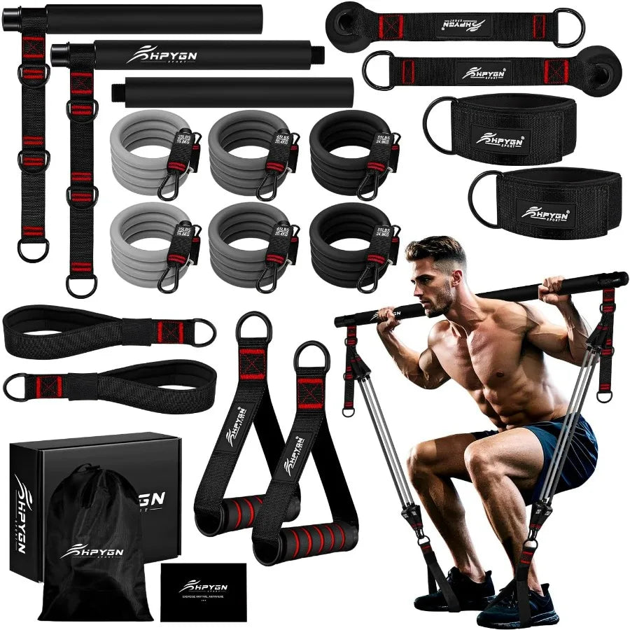Pilates Bar Kit With Resistance Bands Heavy Duty Workout Equipment