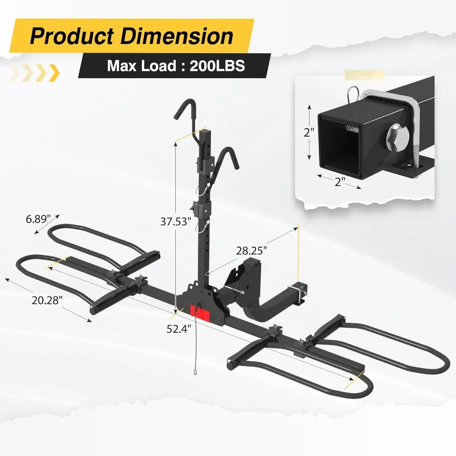 Hitch Bike Rack Wobble Free Tilting Folding Fat Tire Ebike Carrier 2 Bike 200 Lb