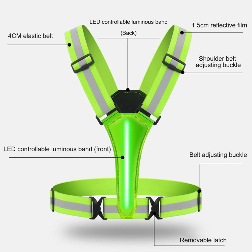 LED Glowing Reflector Straps Adjustable Reflective Running Vest High Visibility
