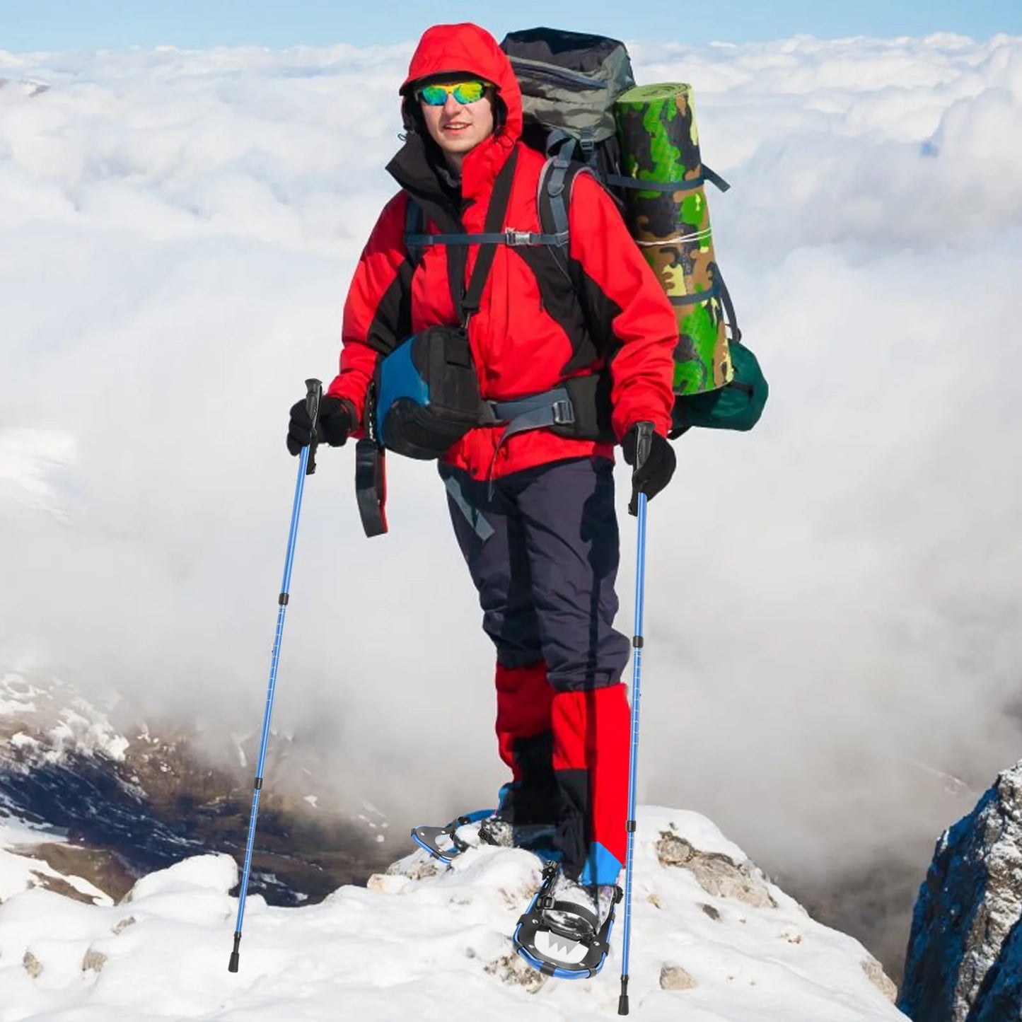 21 Inch Snowshoes With Adjustable Trekking Poles for Men Women Load 66-154lbs