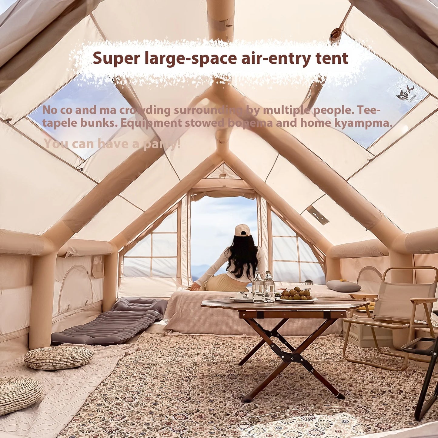 Pakicetus Inflatable Camping Tent 4 6 8 Person Family With Stove Plug Quick Open