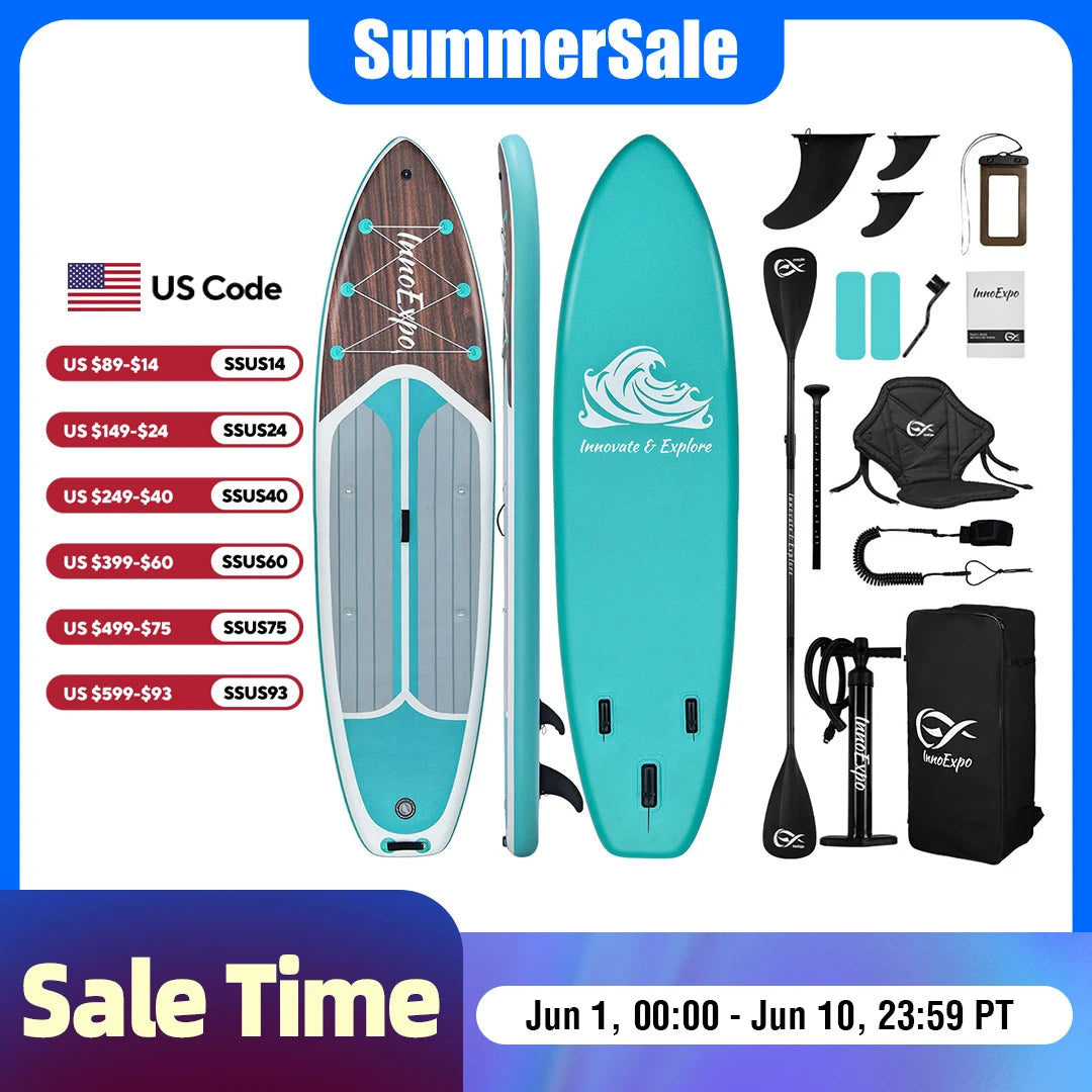 InnoExpo Inflatable Stand Up Paddle Board With Premium Paddleboard Accessories