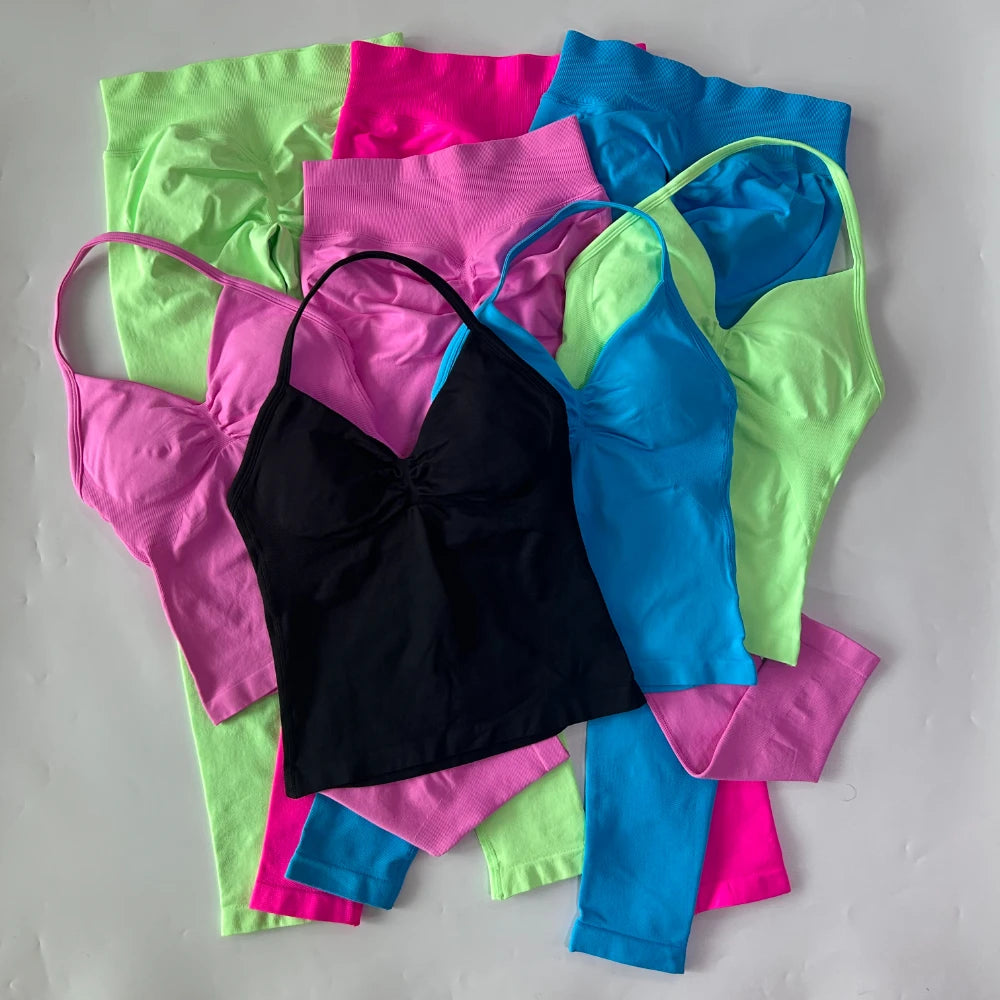 No Logo Seamless Gym Set Women Tank Tops And Leggings