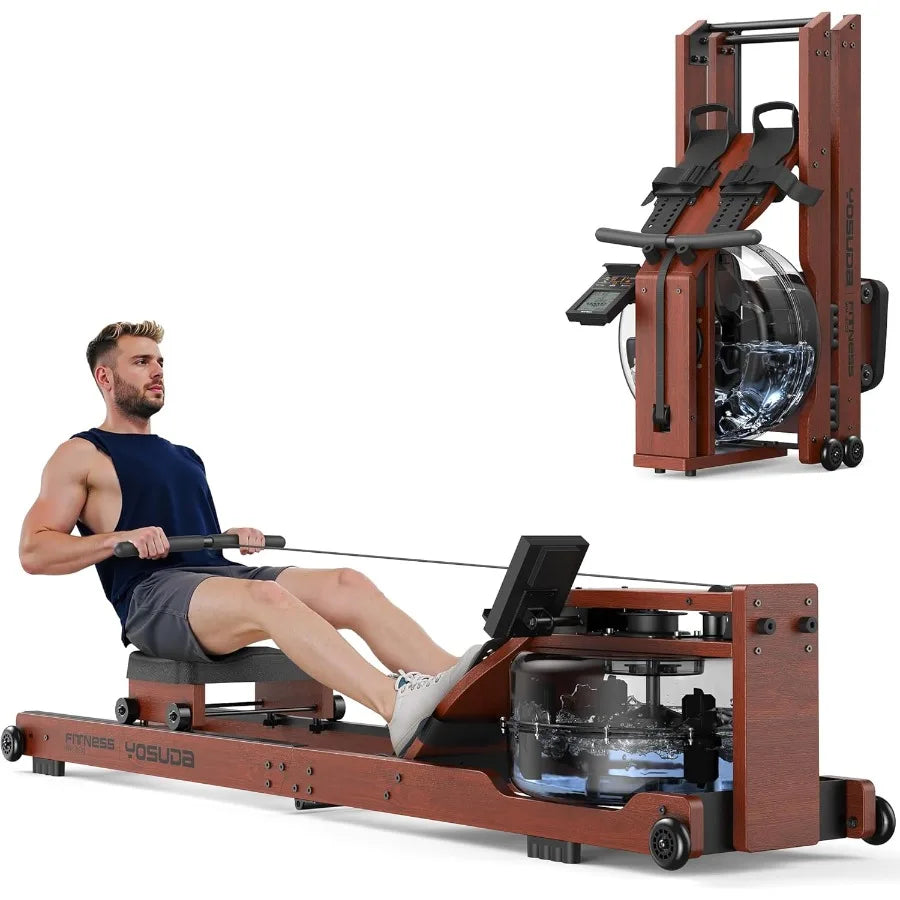 XMSJ Foldable Water Rowing Machine With Integrated Monitor Bluetooth