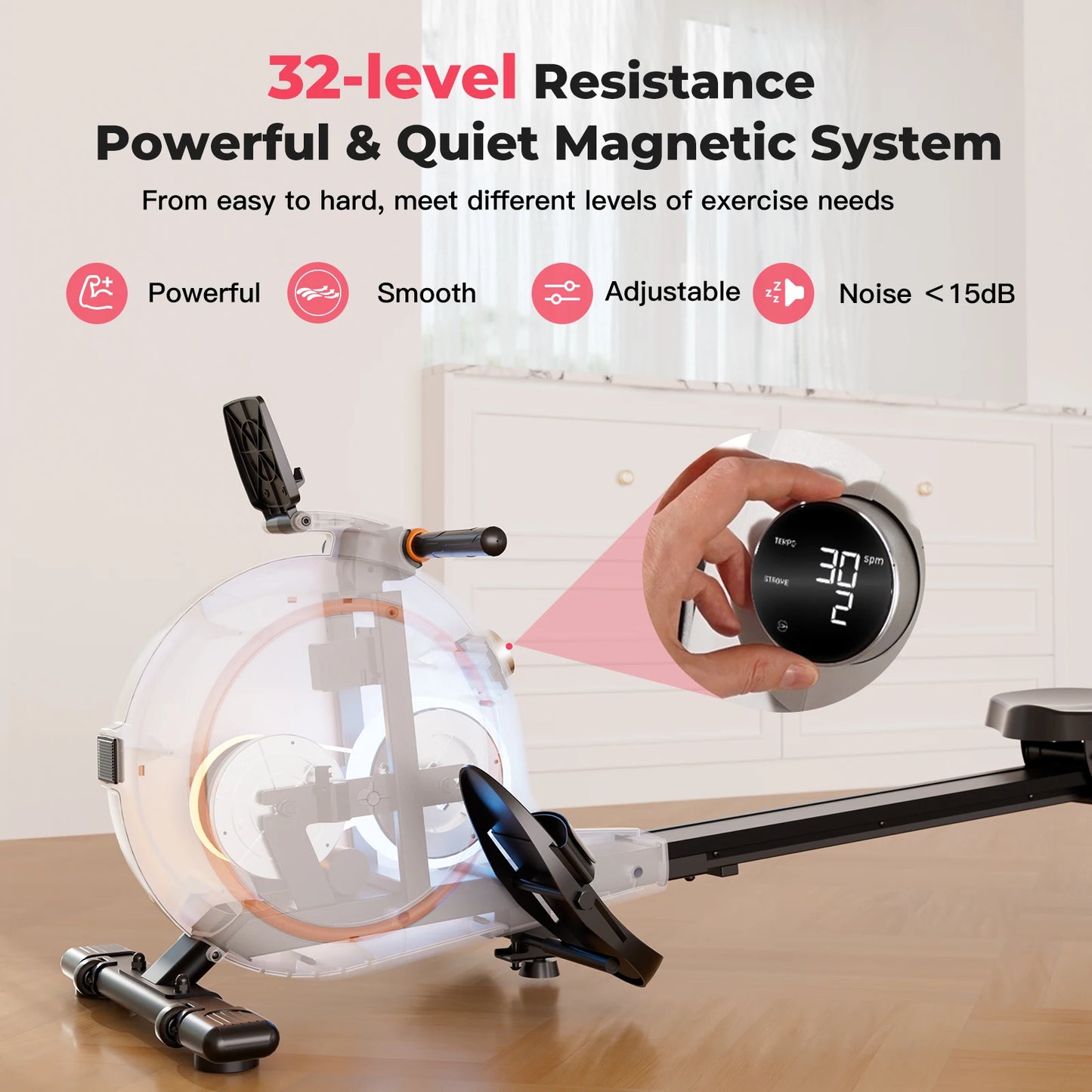 Home Rowing Machine With 32-Level Resistance And 300lb Capacity