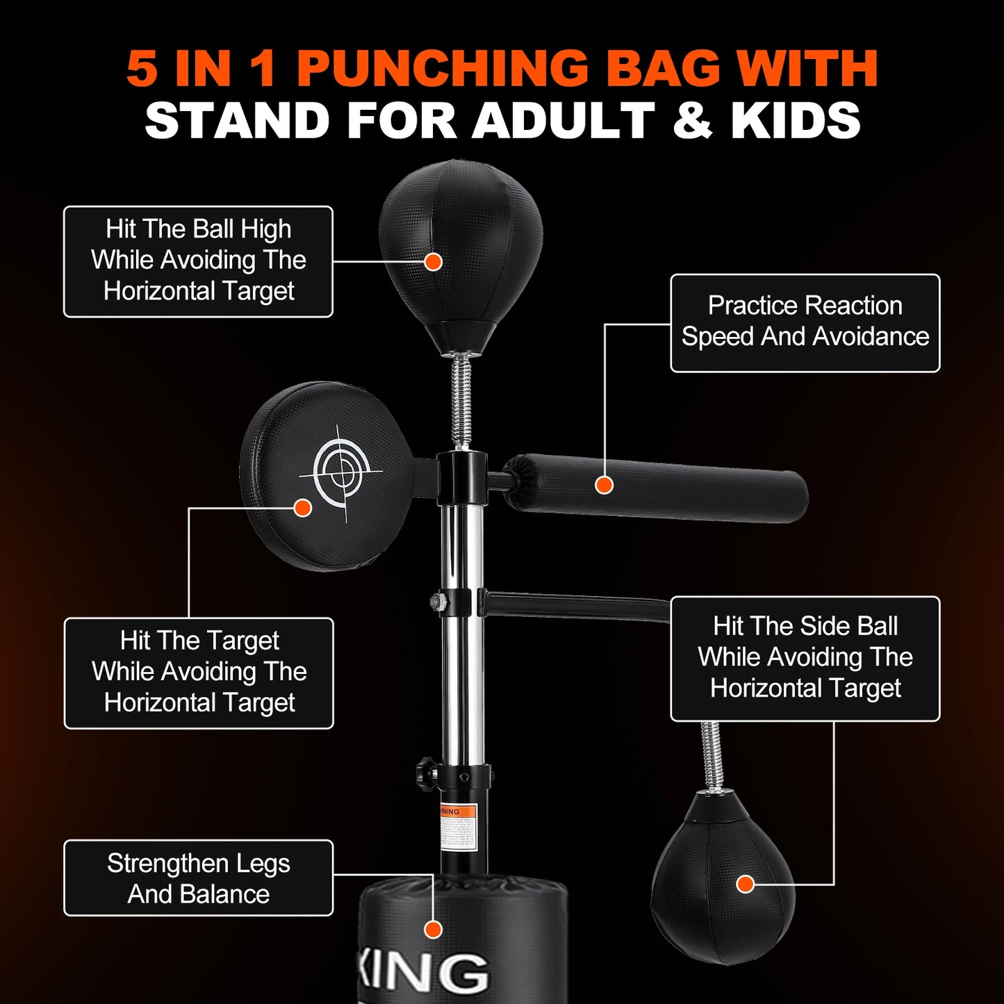 5 in 1 Free Standing Punching Bag with Adjustable Height for Adults and Kids