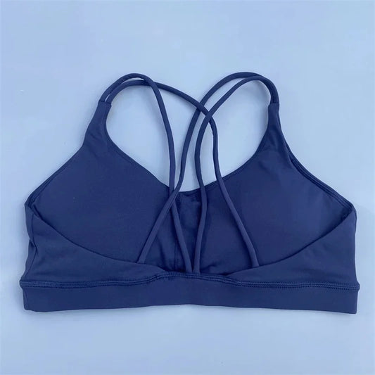 Solid Color Soft High Strength Women Cross Fitness Bra With Chest Pad