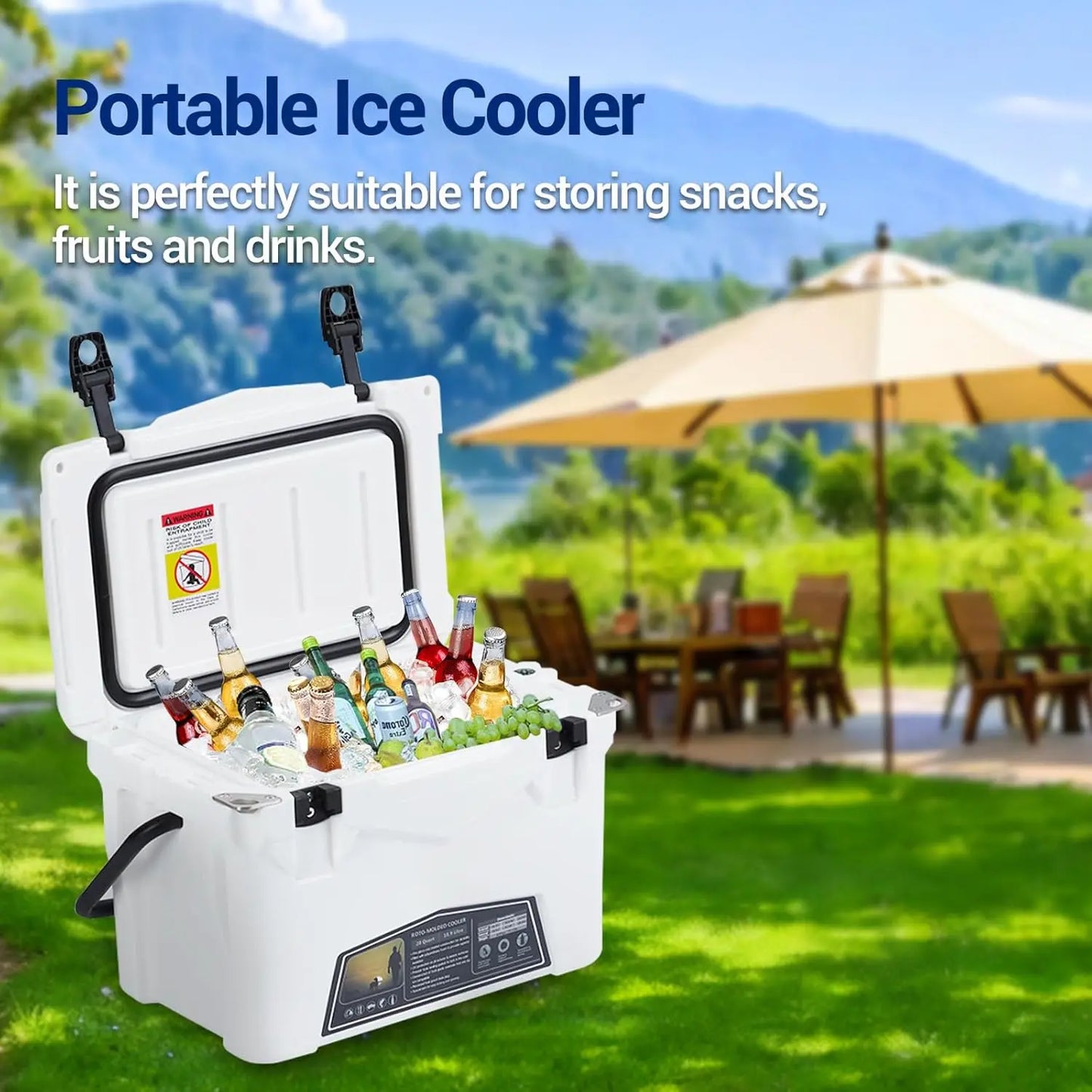 Heavy Duty Portable Ice Cooler With Cup Holder Fish Ruler Bottle Opener