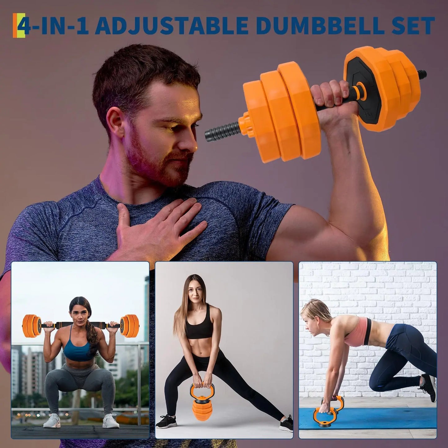 Adjustable Dumbbells 44lb 4in1 Set For Home Gym Barbell Kettlebell Push Up Stand