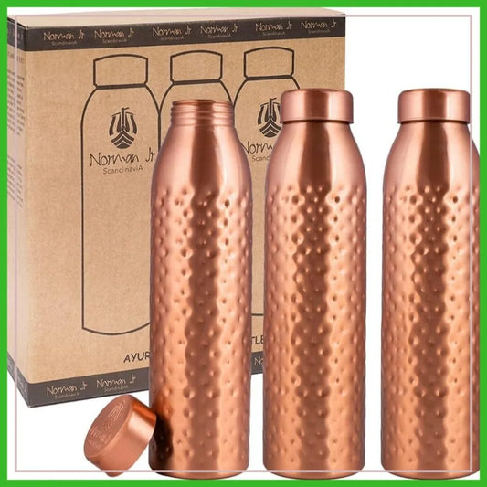 Pure Copper Water Bottle Hammered Ayurvedic Vessel