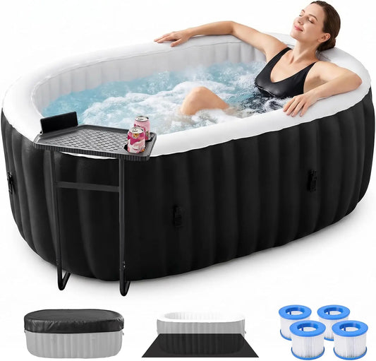 Inflatable Outdoor Hot Tub With Side Table 100 Air Jets